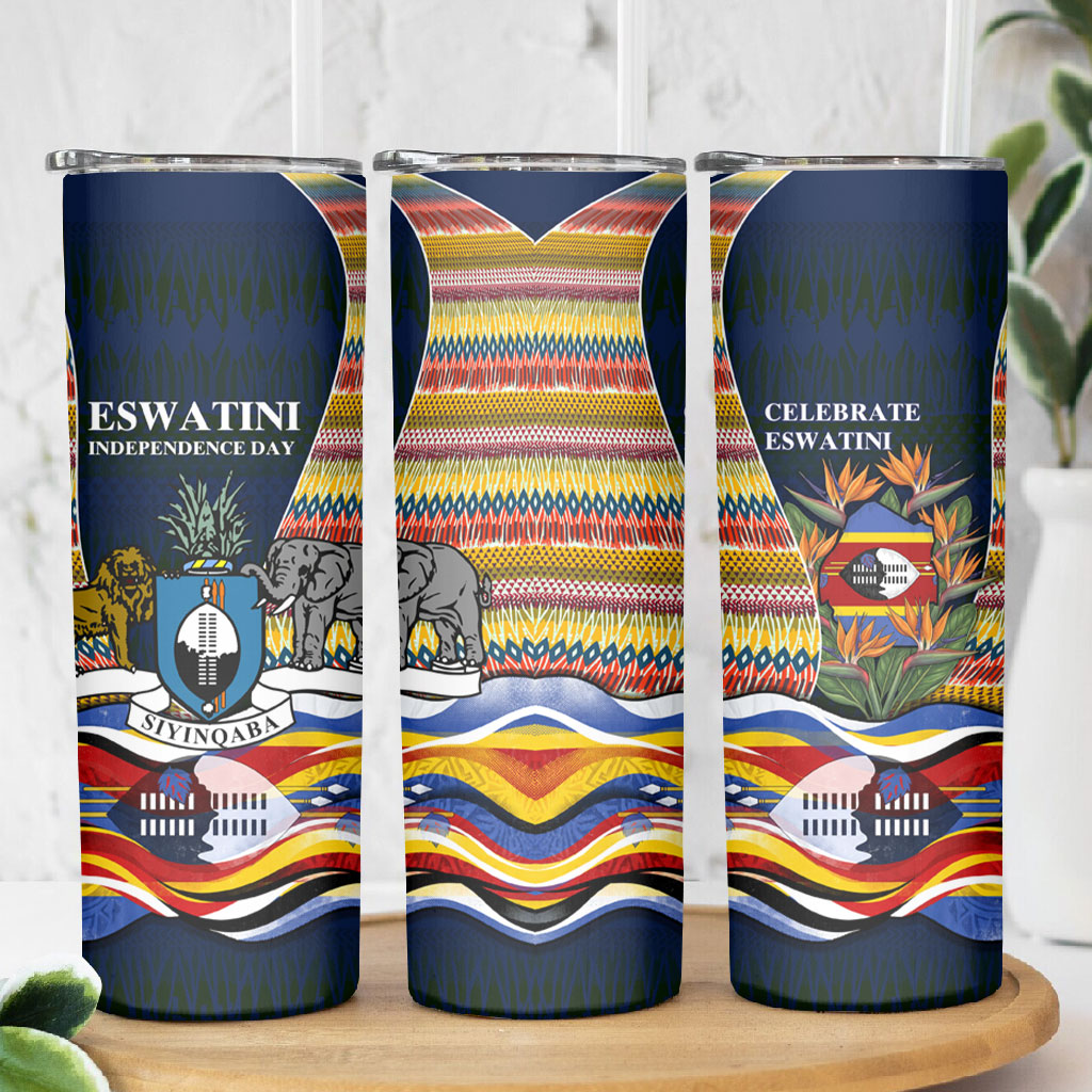 Eswatini Independence Day Skinny Tumbler Freedom Pride - Lion Elephant - Strelitzia Flowers