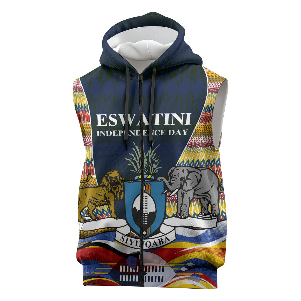 Eswatini Independence Day Sleeveless Zip Hoodie Freedom Pride - Lion Elephant - Strelitzia Flowers