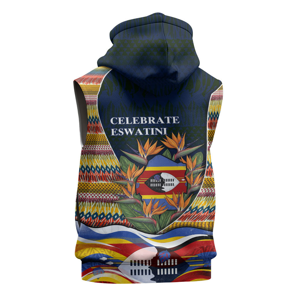 Eswatini Independence Day Sleeveless Zip Hoodie Freedom Pride - Lion Elephant - Strelitzia Flowers