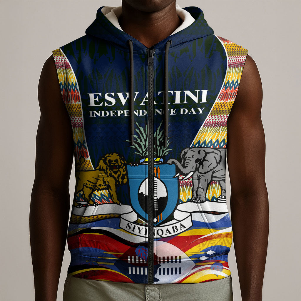 Eswatini Independence Day Sleeveless Zip Hoodie Freedom Pride - Lion Elephant - Strelitzia Flowers