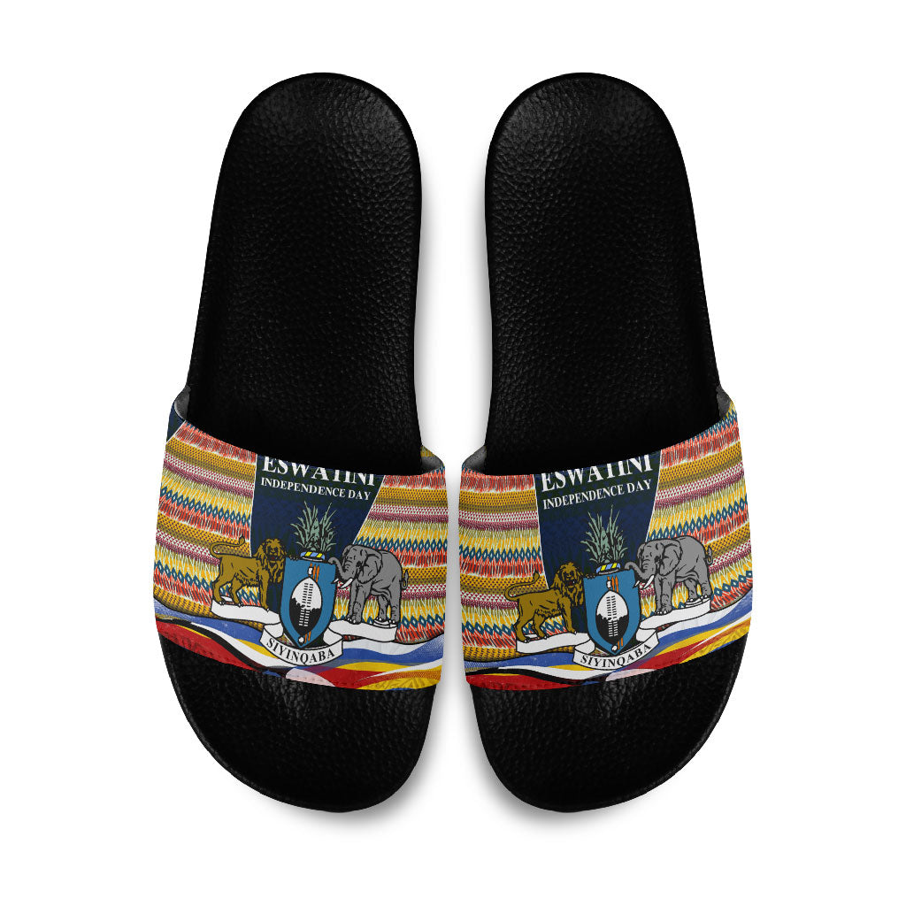 Eswatini Independence Day Slide Sandals Freedom Pride - Lion Elephant - Strelitzia Flowers