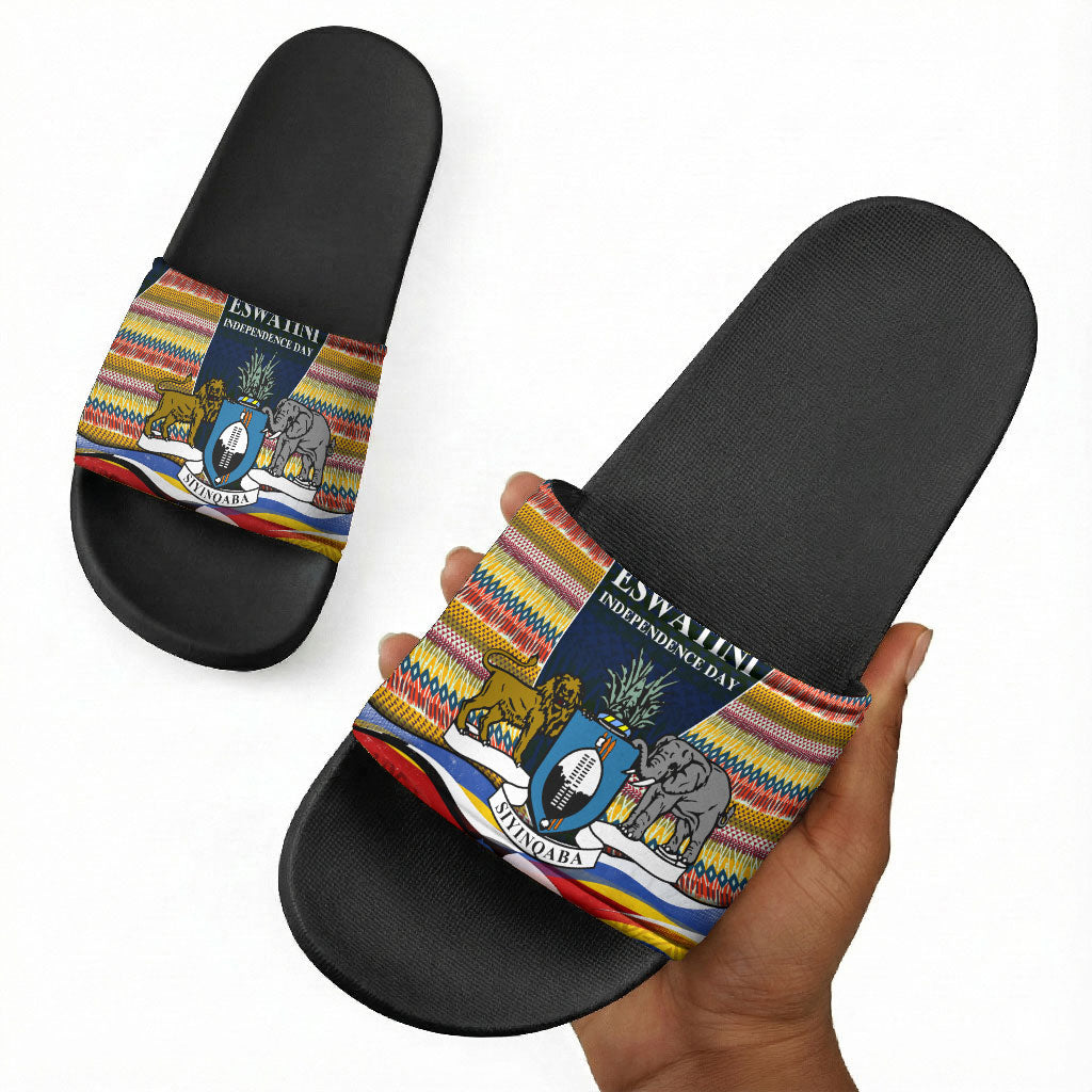 Eswatini Independence Day Slide Sandals Freedom Pride - Lion Elephant - Strelitzia Flowers
