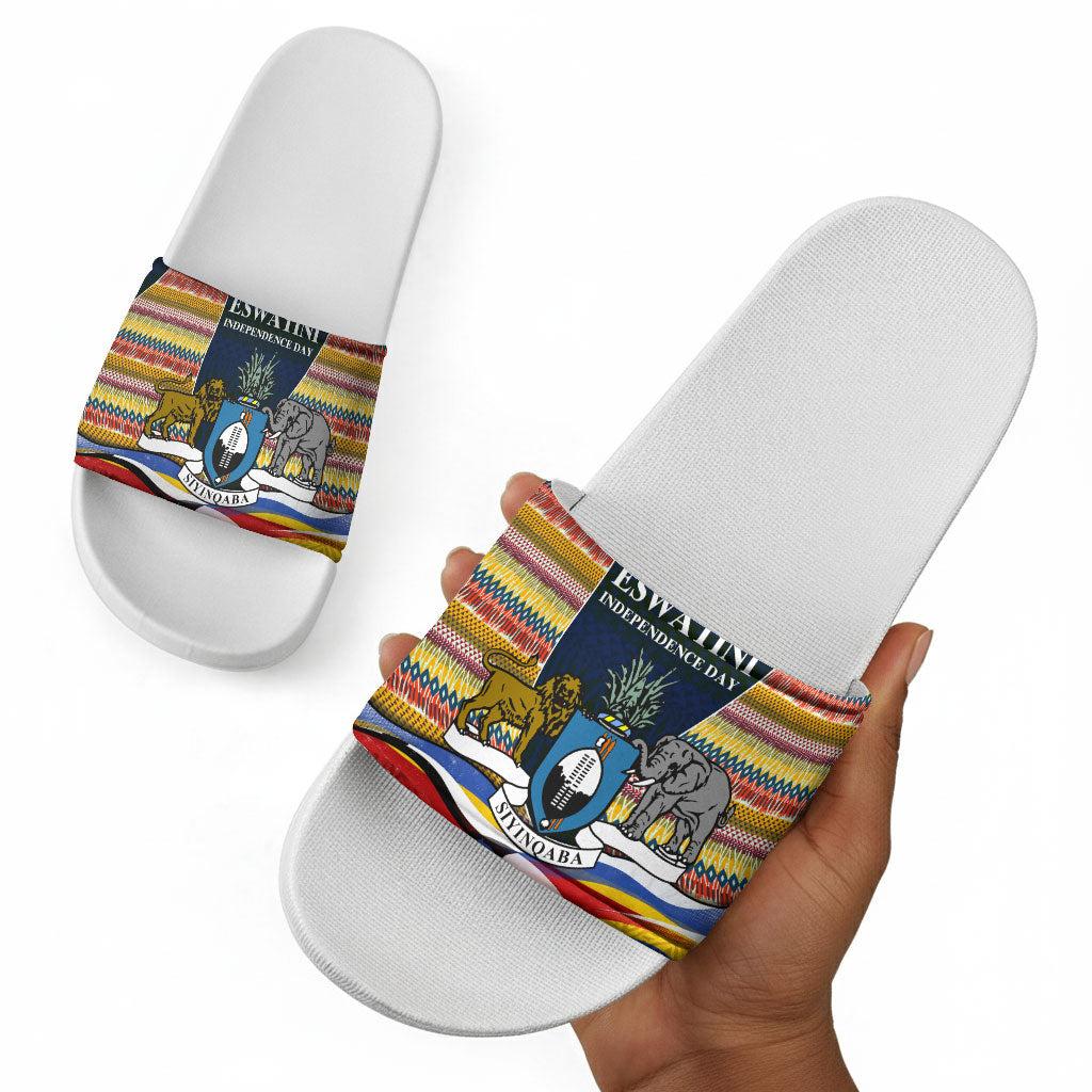 Eswatini Independence Day Slide Sandals Freedom Pride - Lion Elephant - Strelitzia Flowers