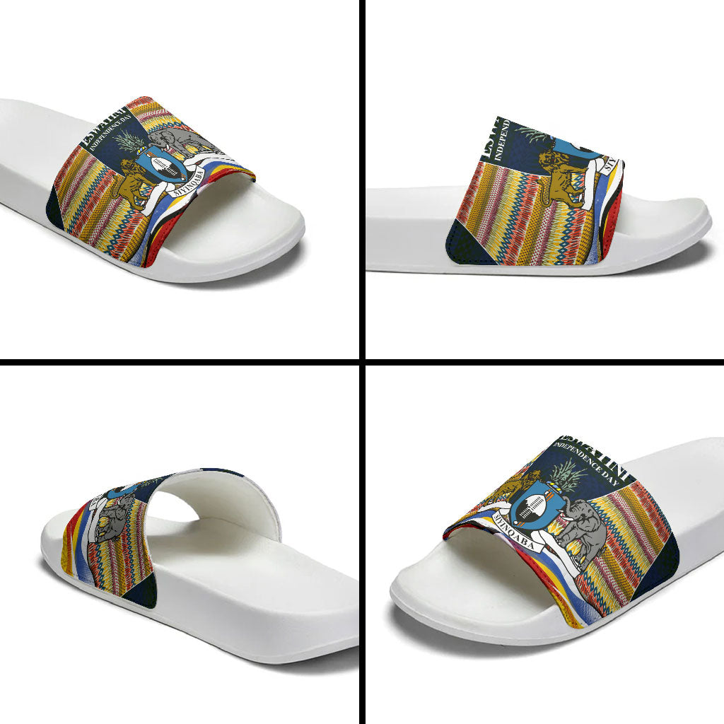 Eswatini Independence Day Slide Sandals Freedom Pride - Lion Elephant - Strelitzia Flowers