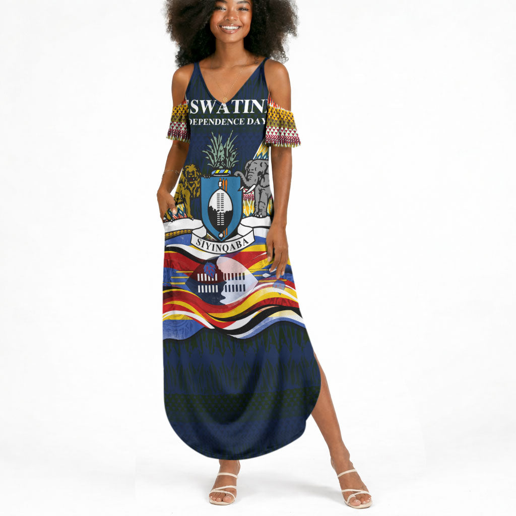 Eswatini Independence Day Summer Maxi Dress Freedom Pride - Lion Elephant - Strelitzia Flowers