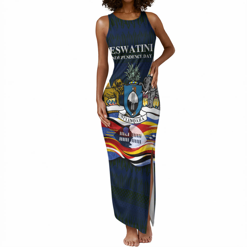 Eswatini Independence Day Tank Maxi Dress Freedom Pride - Lion Elephant - Strelitzia Flowers