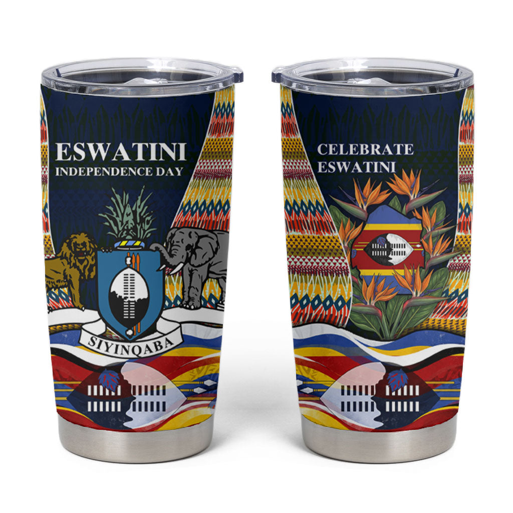 Eswatini Independence Day Tumbler Cup Freedom Pride - Lion Elephant - Strelitzia Flowers