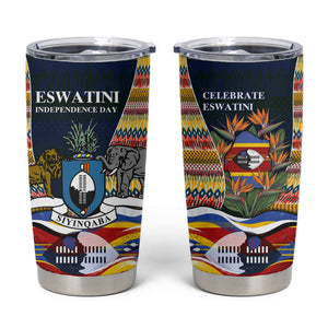 Eswatini Independence Day Tumbler Cup Freedom Pride - Lion Elephant - Strelitzia Flowers