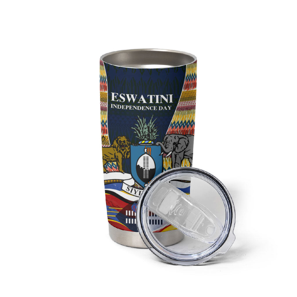 Eswatini Independence Day Tumbler Cup Freedom Pride - Lion Elephant - Strelitzia Flowers