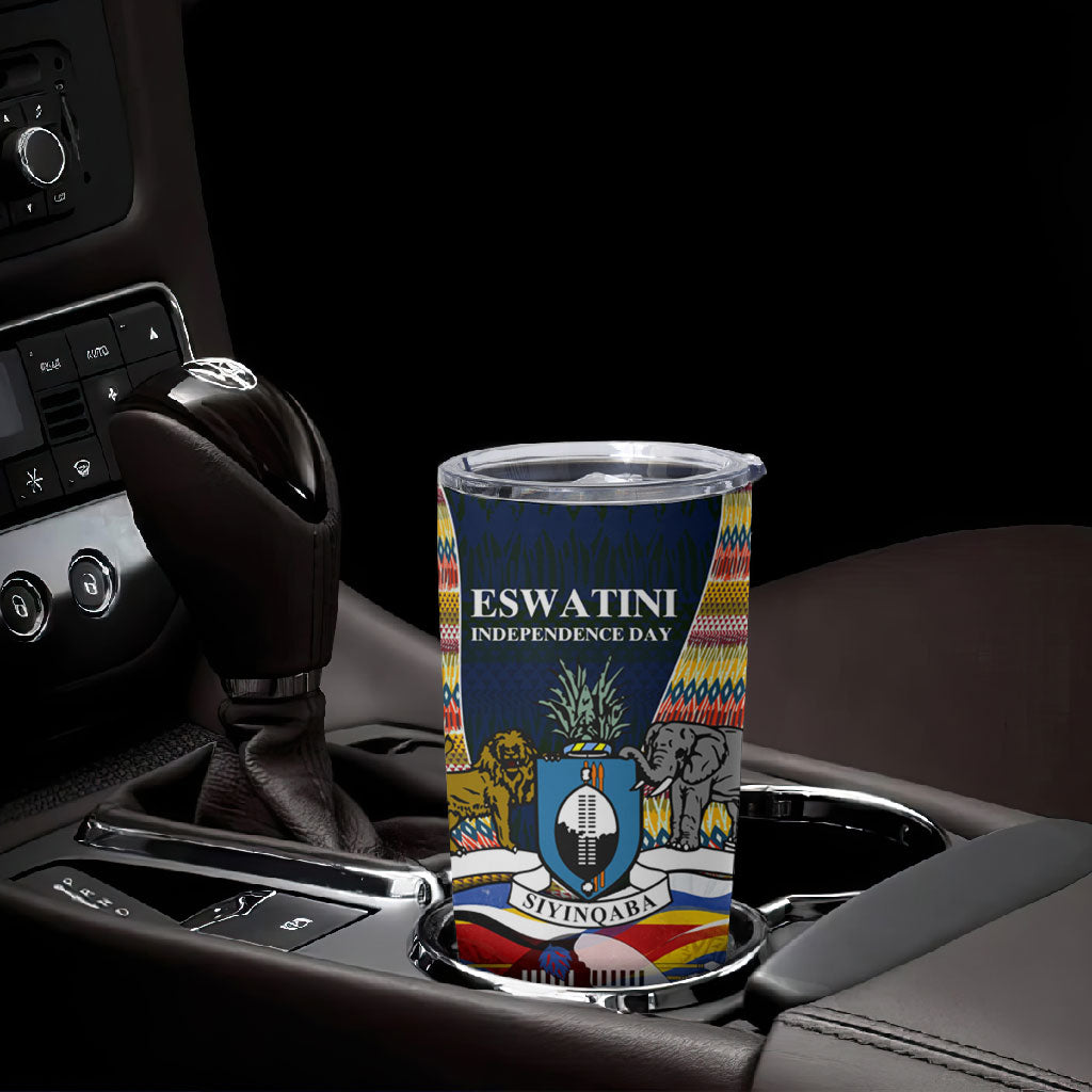 Eswatini Independence Day Tumbler Cup Freedom Pride - Lion Elephant - Strelitzia Flowers