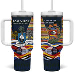 Eswatini Independence Day Tumbler With Handle Freedom Pride - Lion Elephant - Strelitzia Flowers