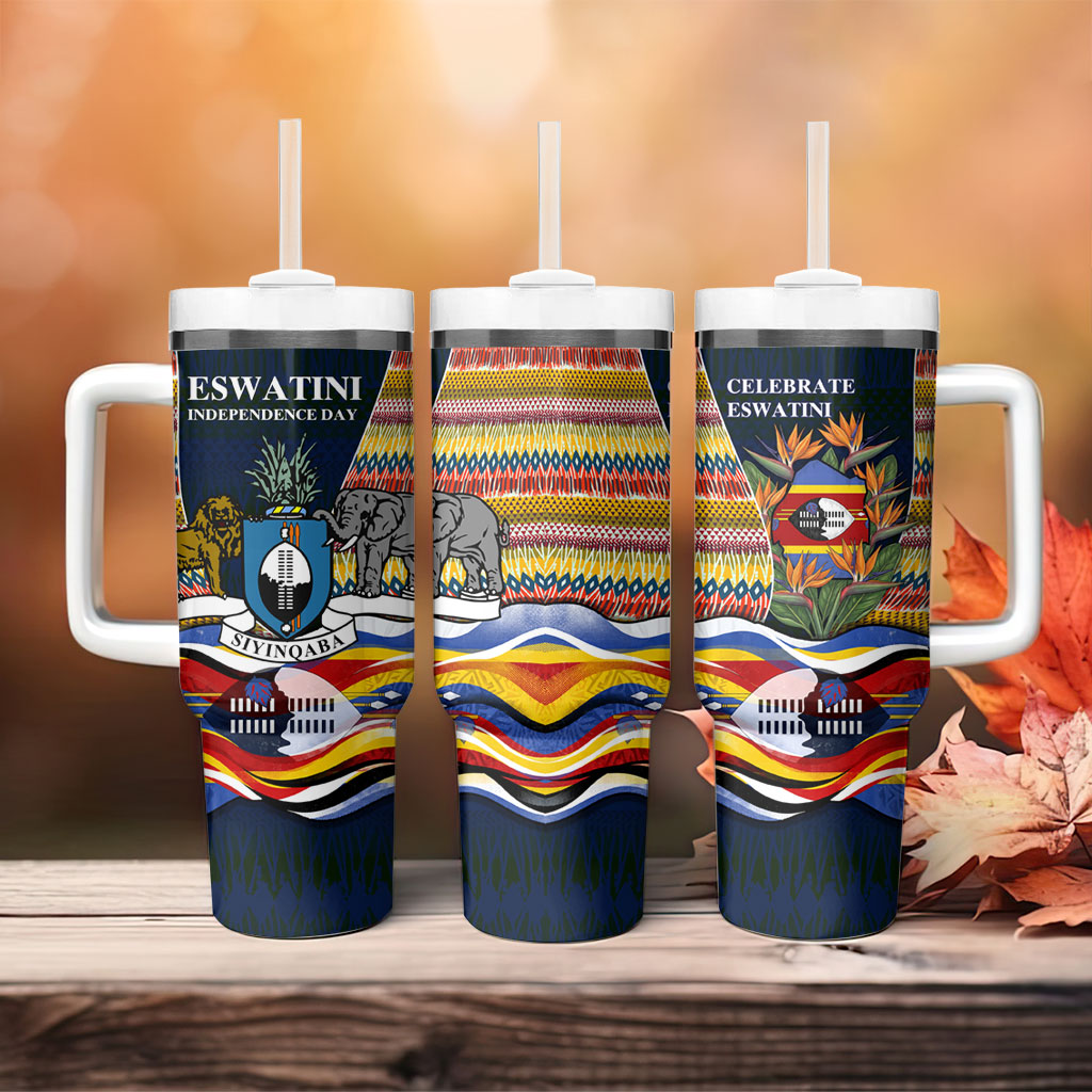Eswatini Independence Day Tumbler With Handle Freedom Pride - Lion Elephant - Strelitzia Flowers