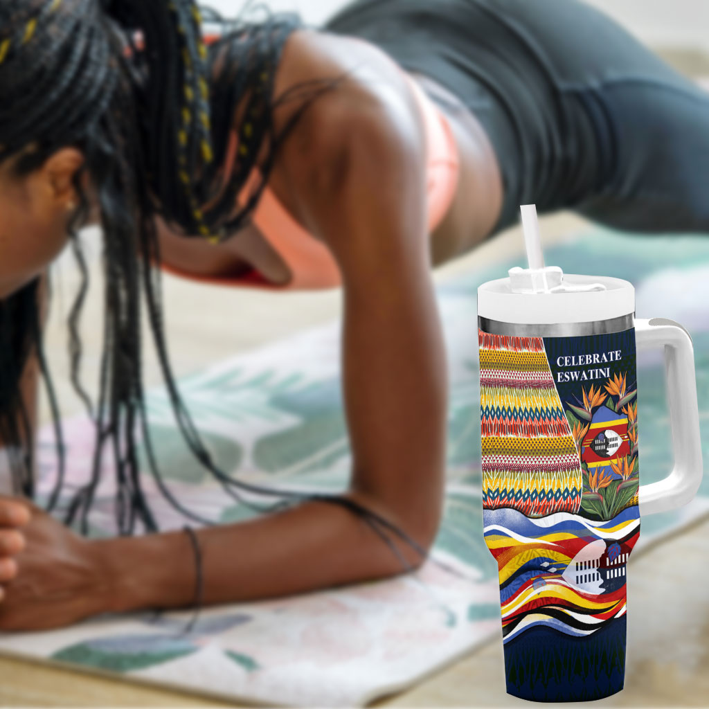 Eswatini Independence Day Tumbler With Handle Freedom Pride - Lion Elephant - Strelitzia Flowers