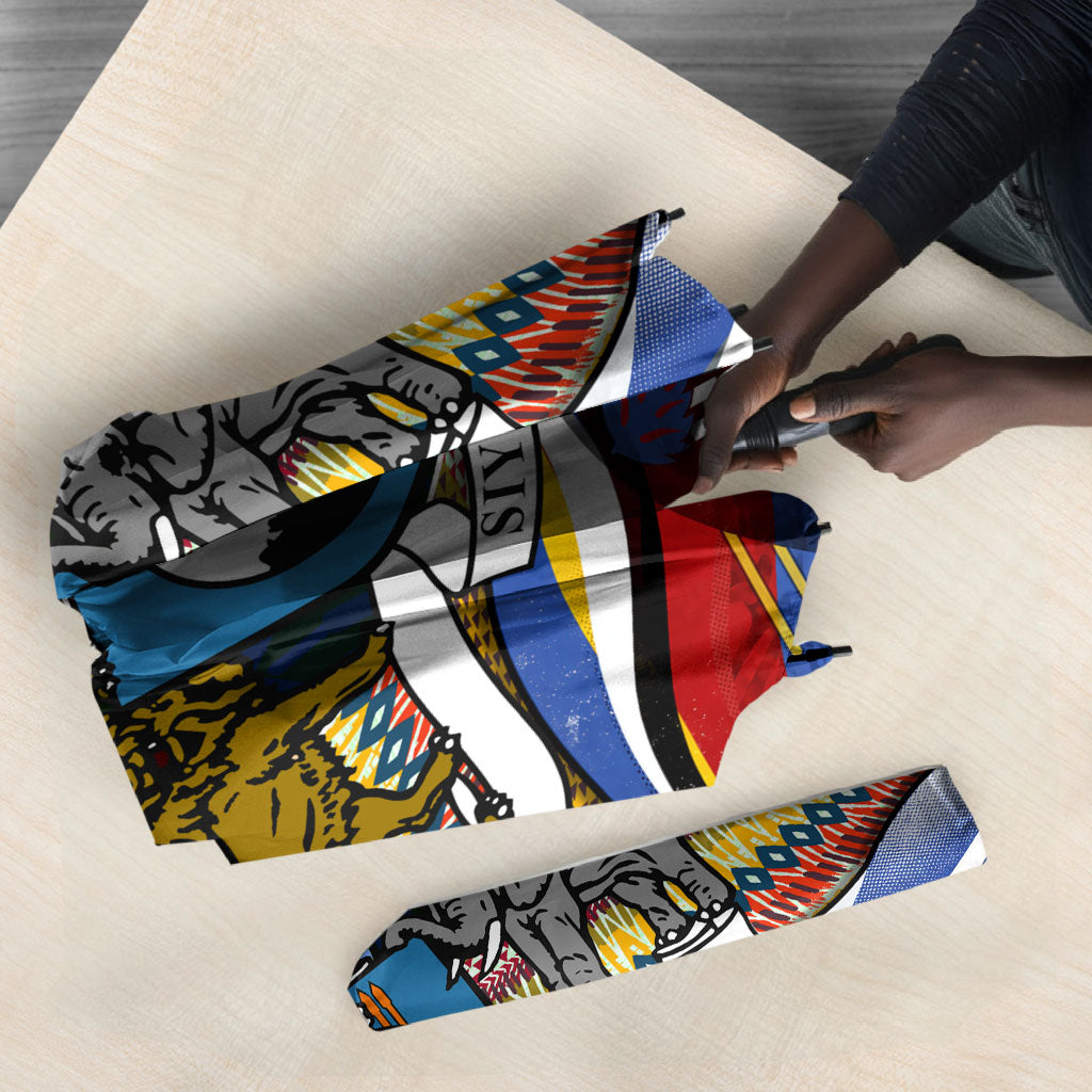 Eswatini Independence Day Umbrella Freedom Pride - Lion Elephant - Strelitzia Flowers