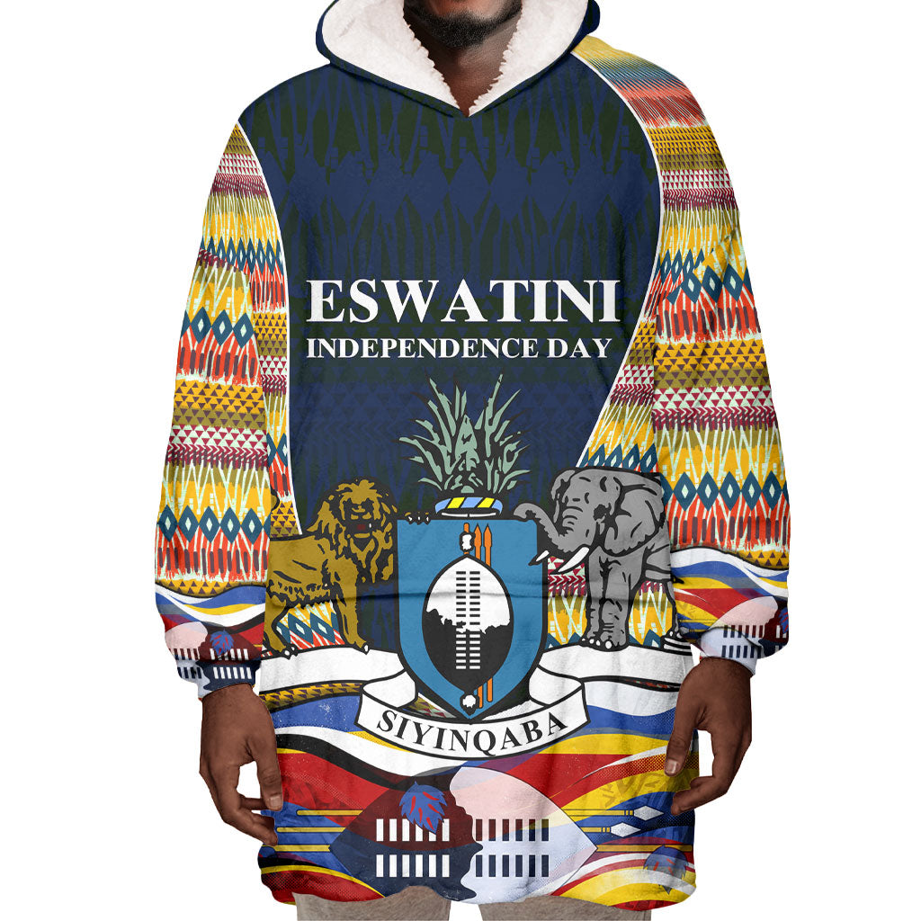 Eswatini Independence Day Wearable Blanket Hoodie Freedom Pride - Lion Elephant - Strelitzia Flowers