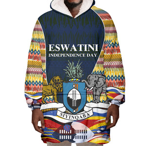 Eswatini Independence Day Wearable Blanket Hoodie Freedom Pride - Lion Elephant - Strelitzia Flowers