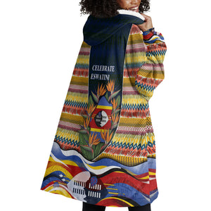 Eswatini Independence Day Wearable Blanket Hoodie Freedom Pride - Lion Elephant - Strelitzia Flowers