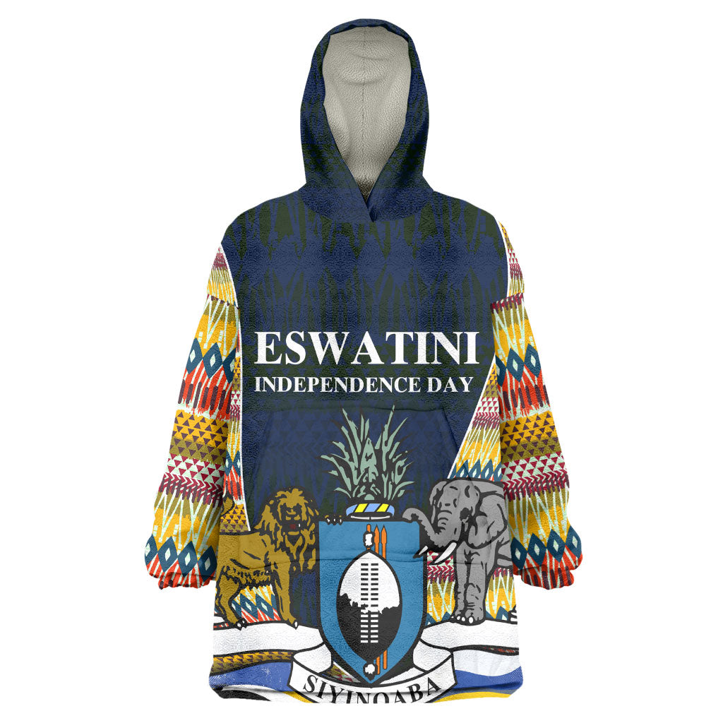 Eswatini Independence Day Wearable Blanket Hoodie Freedom Pride - Lion Elephant - Strelitzia Flowers