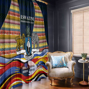 Eswatini Independence Day Window Curtain Freedom Pride - Lion Elephant - Strelitzia Flowers