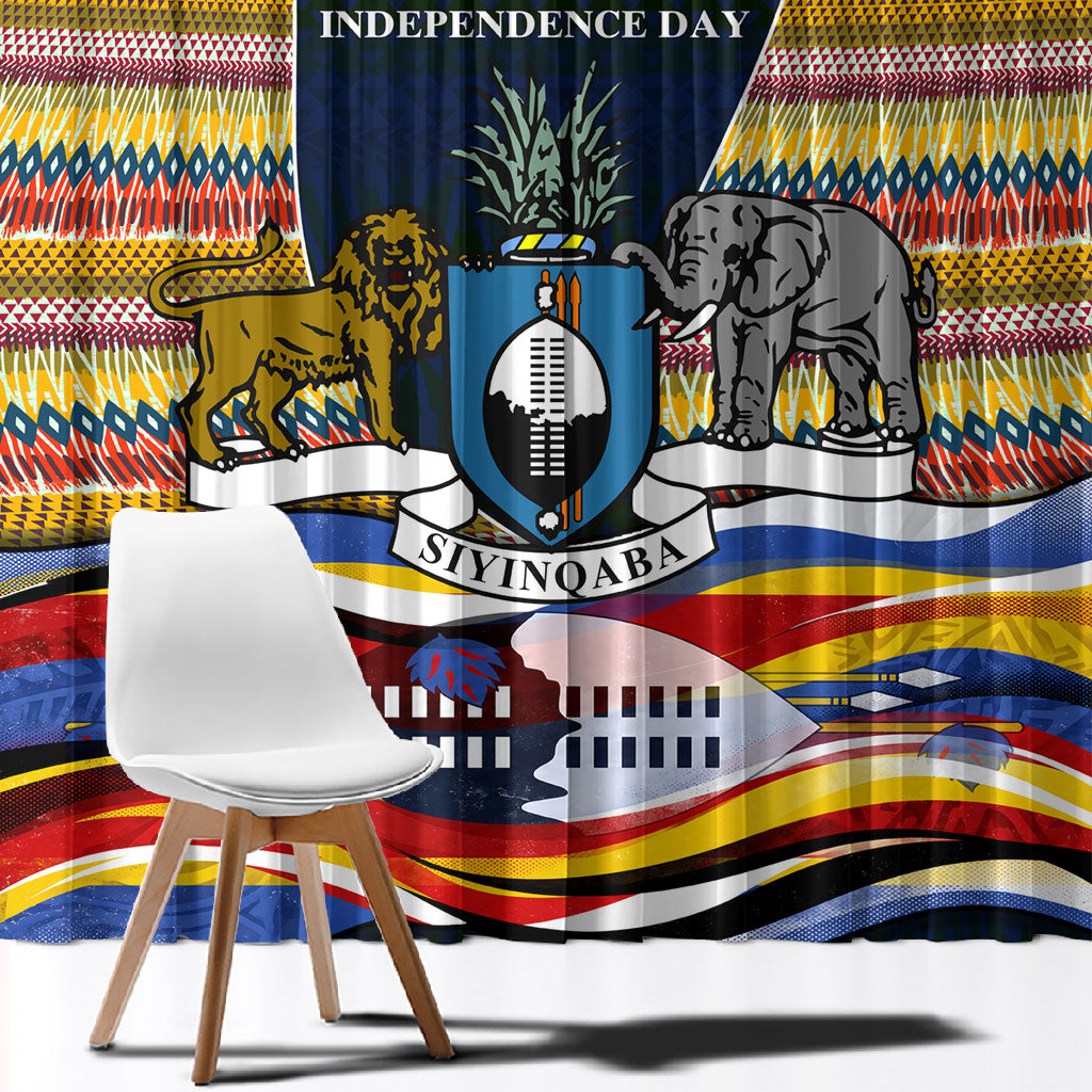 Eswatini Independence Day Window Curtain Freedom Pride - Lion Elephant - Strelitzia Flowers