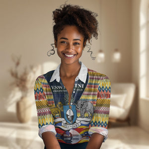 Eswatini Independence Day Women Casual Shirt Freedom Pride - Lion Elephant - Strelitzia Flowers