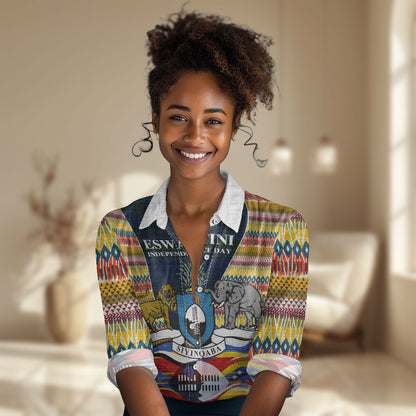 Eswatini Independence Day Women Casual Shirt Freedom Pride - Lion Elephant - Strelitzia Flowers