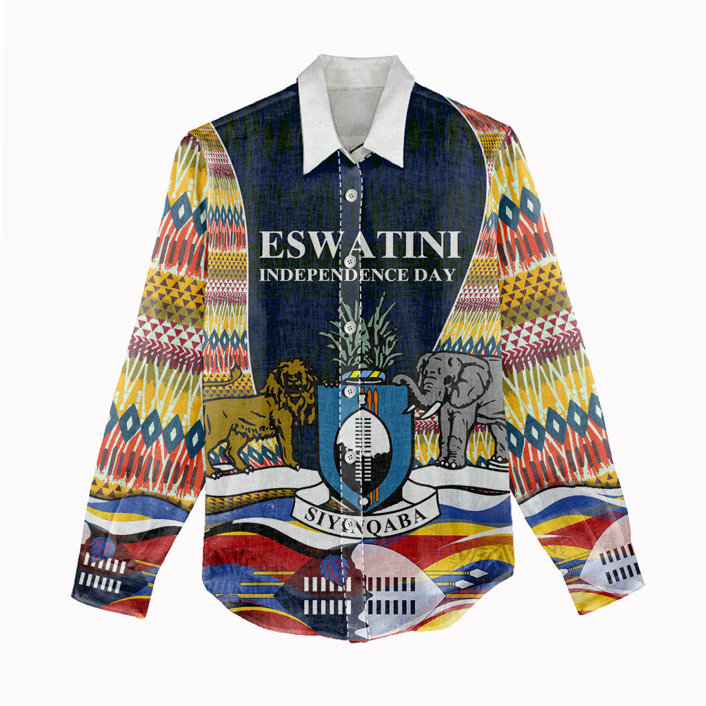 Eswatini Independence Day Women Casual Shirt Freedom Pride - Lion Elephant - Strelitzia Flowers