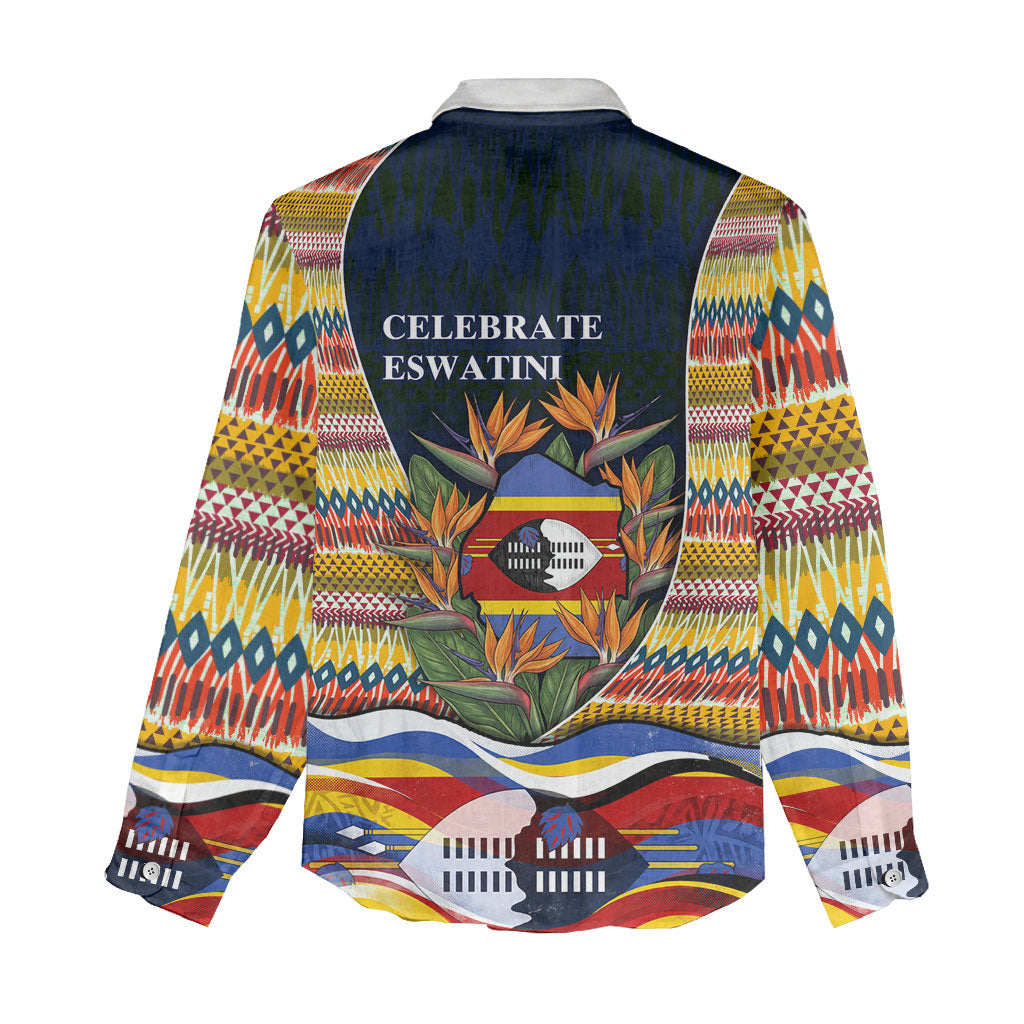 Eswatini Independence Day Women Casual Shirt Freedom Pride - Lion Elephant - Strelitzia Flowers