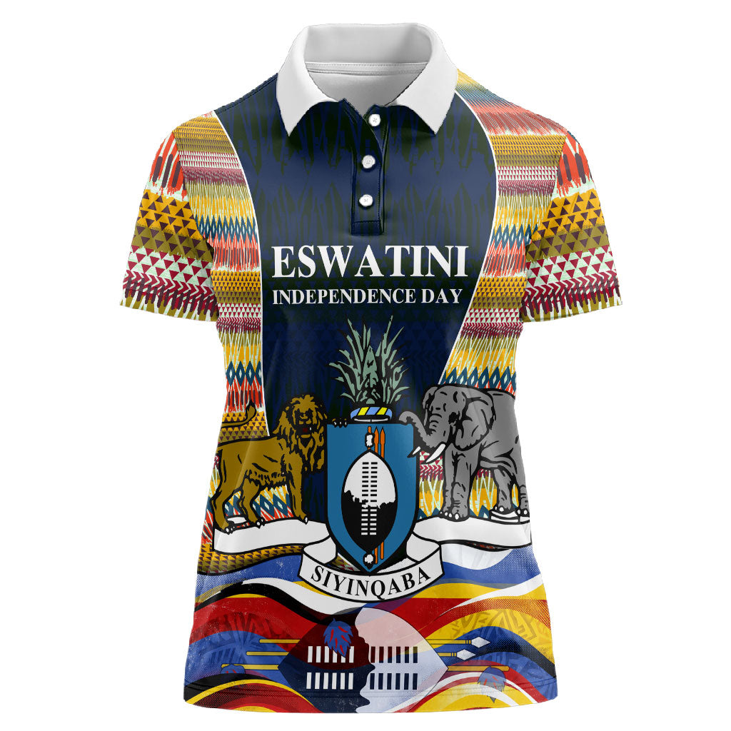 Eswatini Independence Day Women Polo Shirt Freedom Pride - Lion Elephant - Strelitzia Flowers
