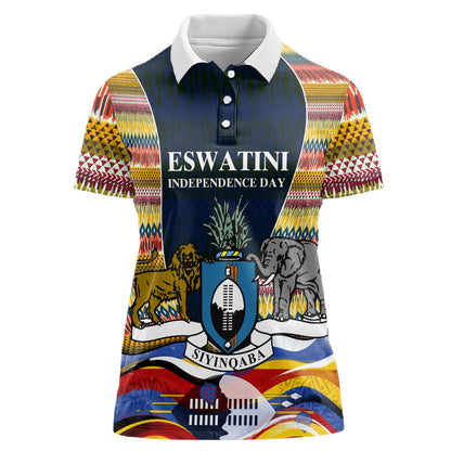 Eswatini Independence Day Women Polo Shirt Freedom Pride - Lion Elephant - Strelitzia Flowers