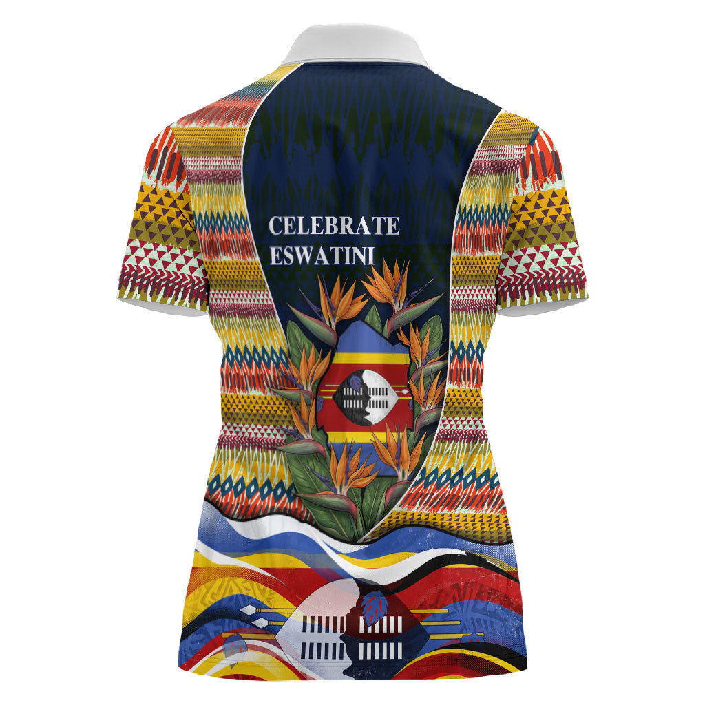 Eswatini Independence Day Women Polo Shirt Freedom Pride - Lion Elephant - Strelitzia Flowers