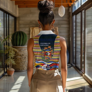Eswatini Independence Day Women Sleeveless Polo Shirt Freedom Pride - Lion Elephant - Strelitzia Flowers