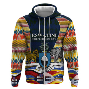 Eswatini Independence Day Zip Hoodie Freedom Pride - Lion Elephant - Strelitzia Flowers