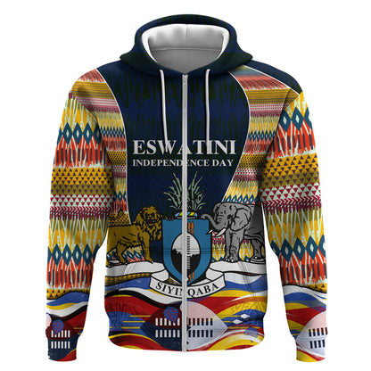 Eswatini Independence Day Zip Hoodie Freedom Pride - Lion Elephant - Strelitzia Flowers
