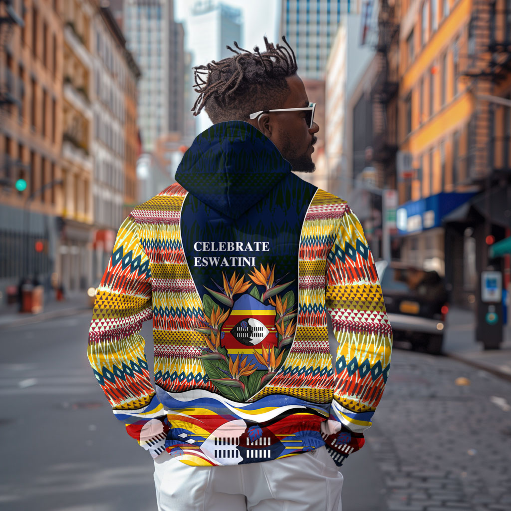 Eswatini Independence Day Zip Hoodie Freedom Pride - Lion Elephant - Strelitzia Flowers