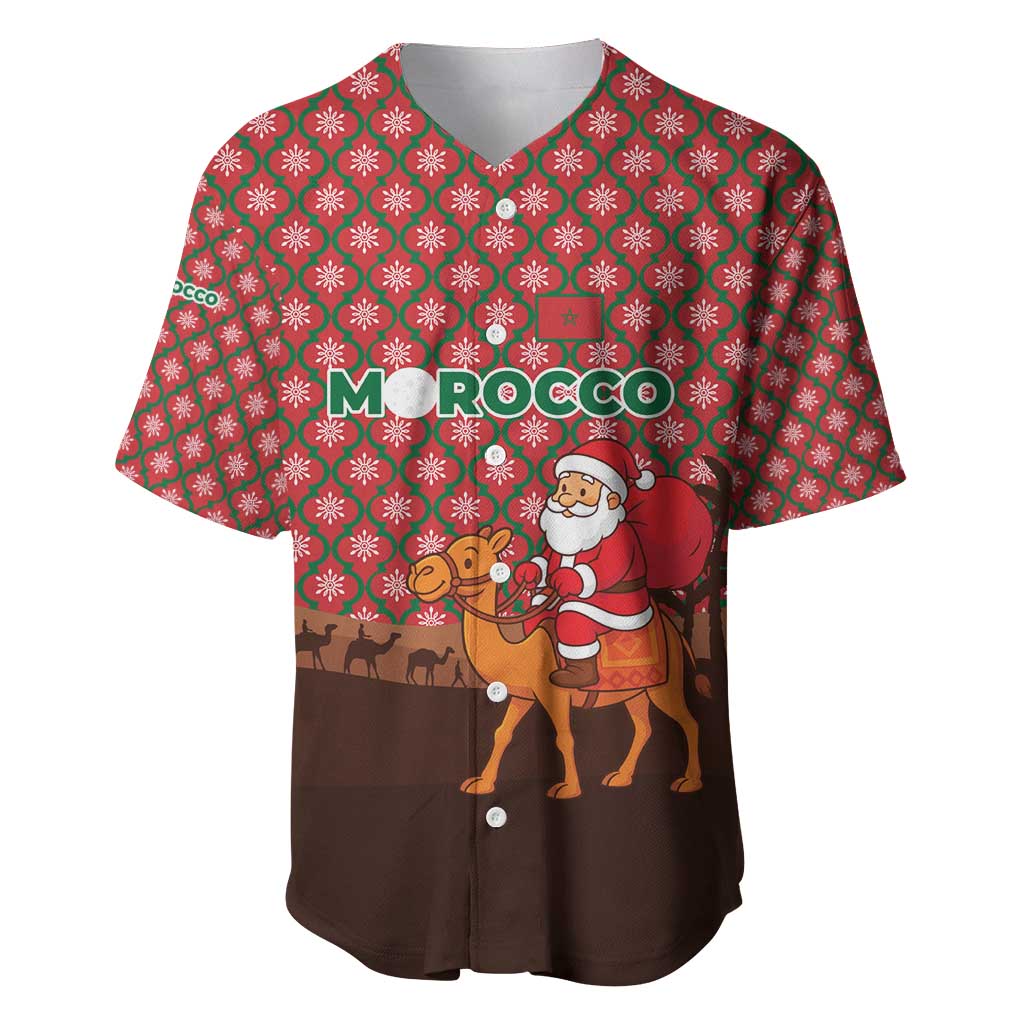 Morocco Christmas Baseball Jersey Santa Claus Camel Caravan Desert Scene - African Pride