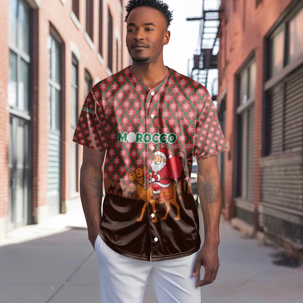 Morocco Christmas Baseball Jersey Santa Claus Camel Caravan Desert Scene - African Pride