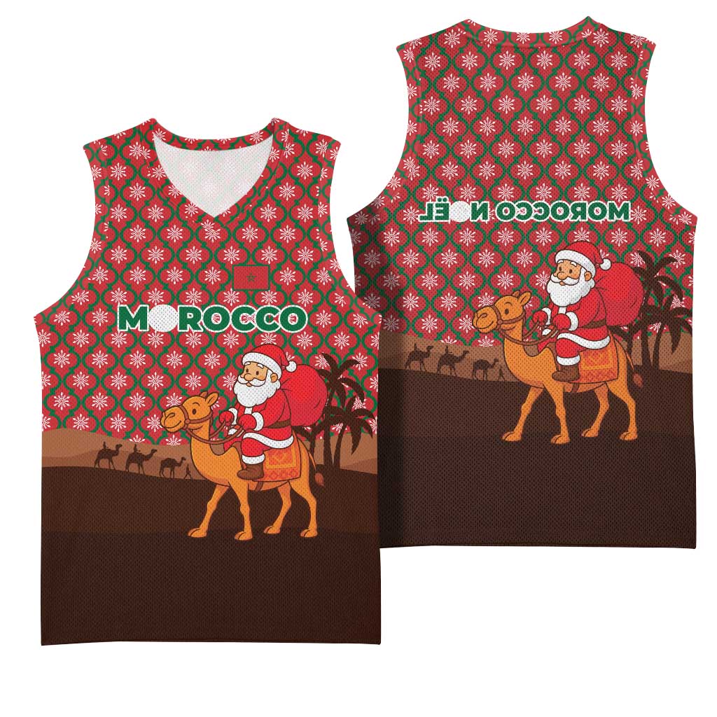 Morocco Christmas Basketball Jersey Santa Claus Camel Caravan Desert Scene - African Pride