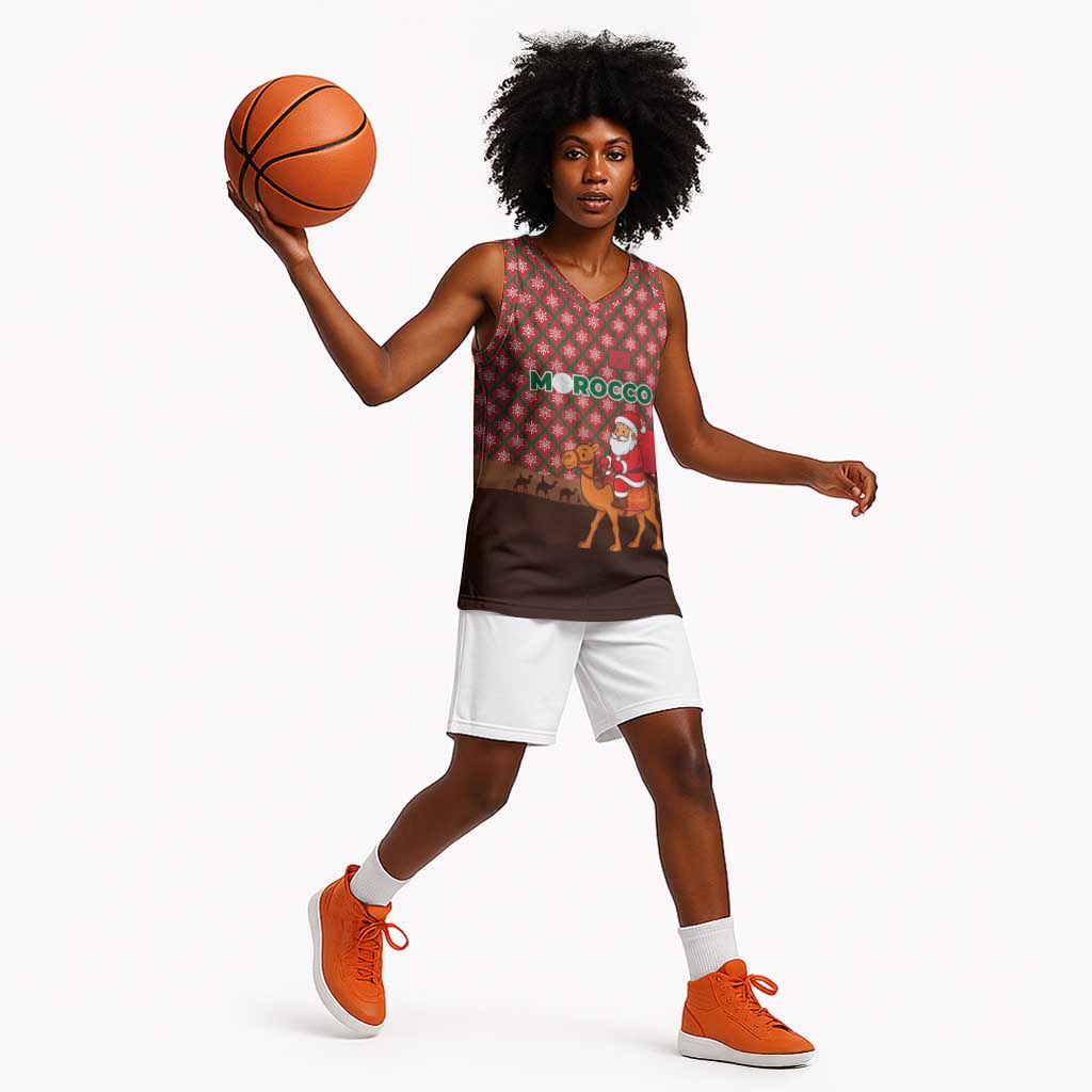 Morocco Christmas Basketball Jersey Santa Claus Camel Caravan Desert Scene - African Pride