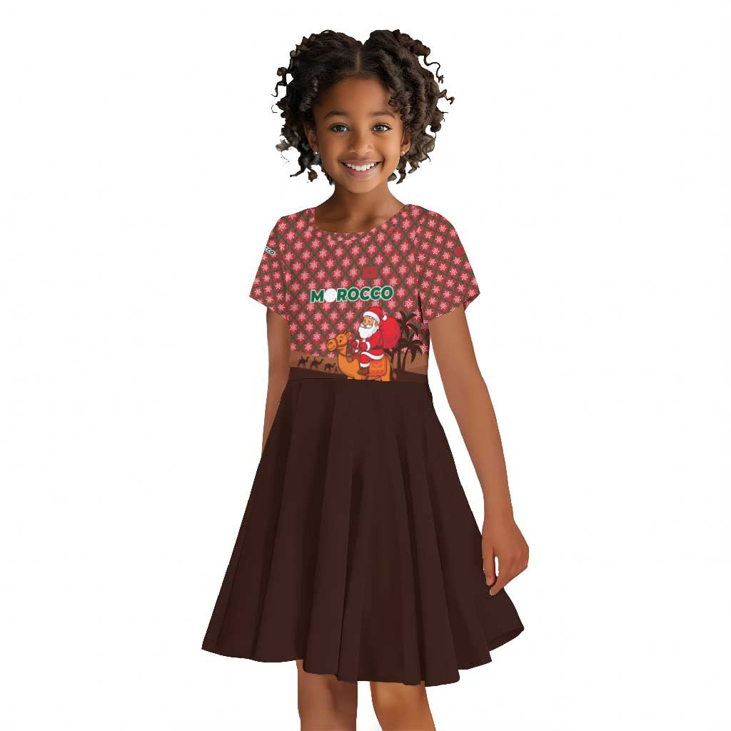 Morocco Christmas Kid Short Sleeve Dress Santa Claus Camel Caravan Desert Scene - African Pride