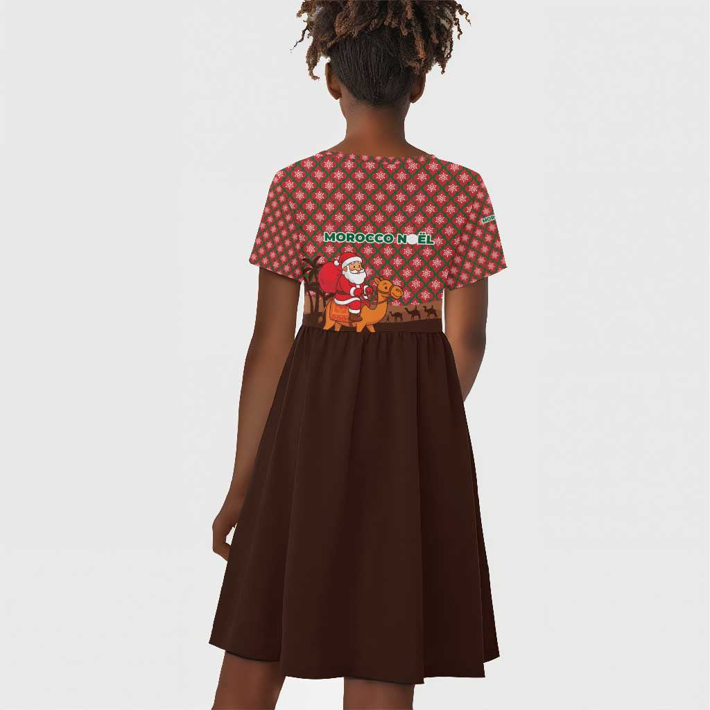 Morocco Christmas Kid Short Sleeve Dress Santa Claus Camel Caravan Desert Scene - African Pride