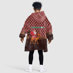 Morocco Christmas Kid Wearable Blanket Hoodie Santa Claus Camel Caravan Desert Scene - African Pride