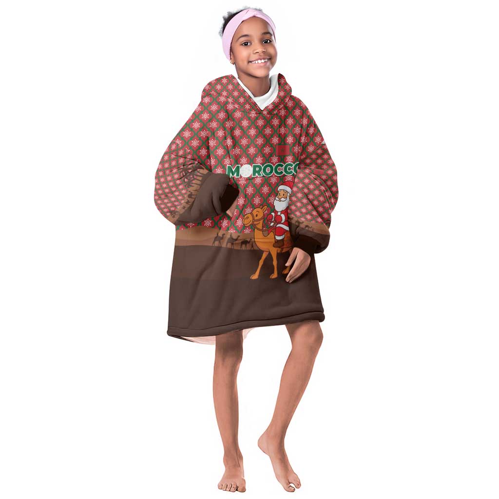 Morocco Christmas Kid Wearable Blanket Hoodie Santa Claus Camel Caravan Desert Scene - African Pride