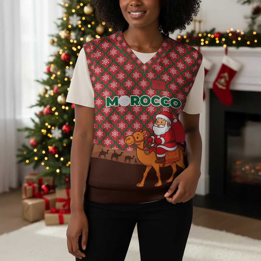 Morocco Christmas Knitted V-Neck Vest Santa Claus Camel Caravan Desert Scene - African Pride