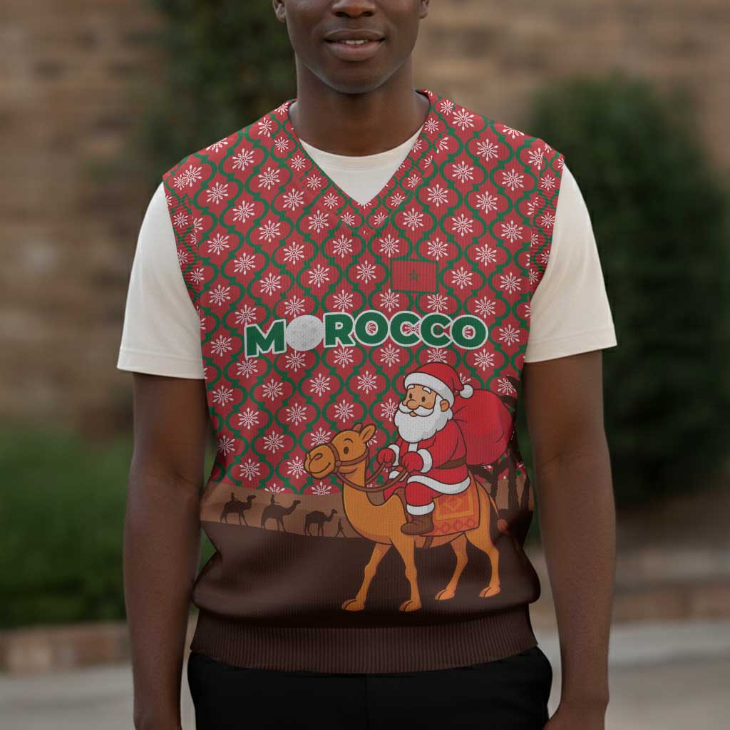 Morocco Christmas Knitted V-Neck Vest Santa Claus Camel Caravan Desert Scene - African Pride