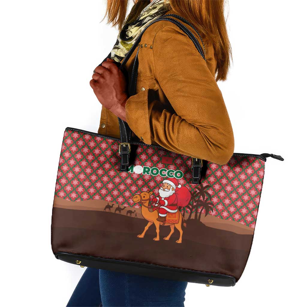 Morocco Christmas Leather Tote Bag Santa Claus Camel Caravan Desert Scene - African Pride