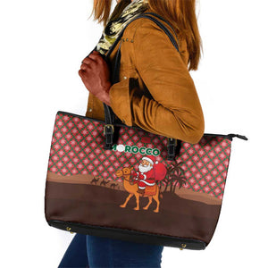 Morocco Christmas Leather Tote Bag Santa Claus Camel Caravan Desert Scene - African Pride