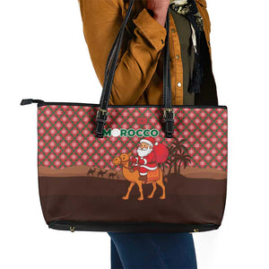 Morocco Christmas Leather Tote Bag Santa Claus Camel Caravan Desert Scene - African Pride