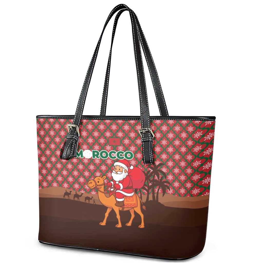 Morocco Christmas Leather Tote Bag Santa Claus Camel Caravan Desert Scene - African Pride