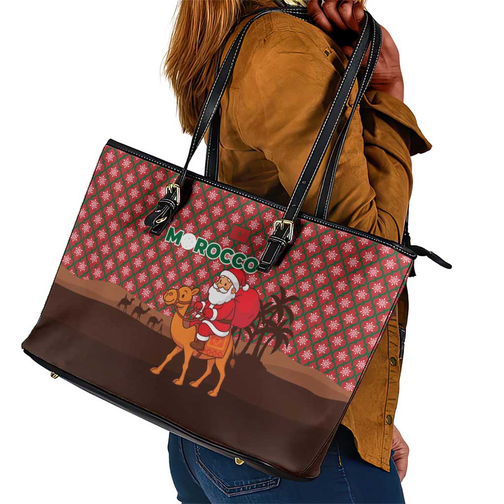 Morocco Christmas Leather Tote Bag Santa Claus Camel Caravan Desert Scene - African Pride